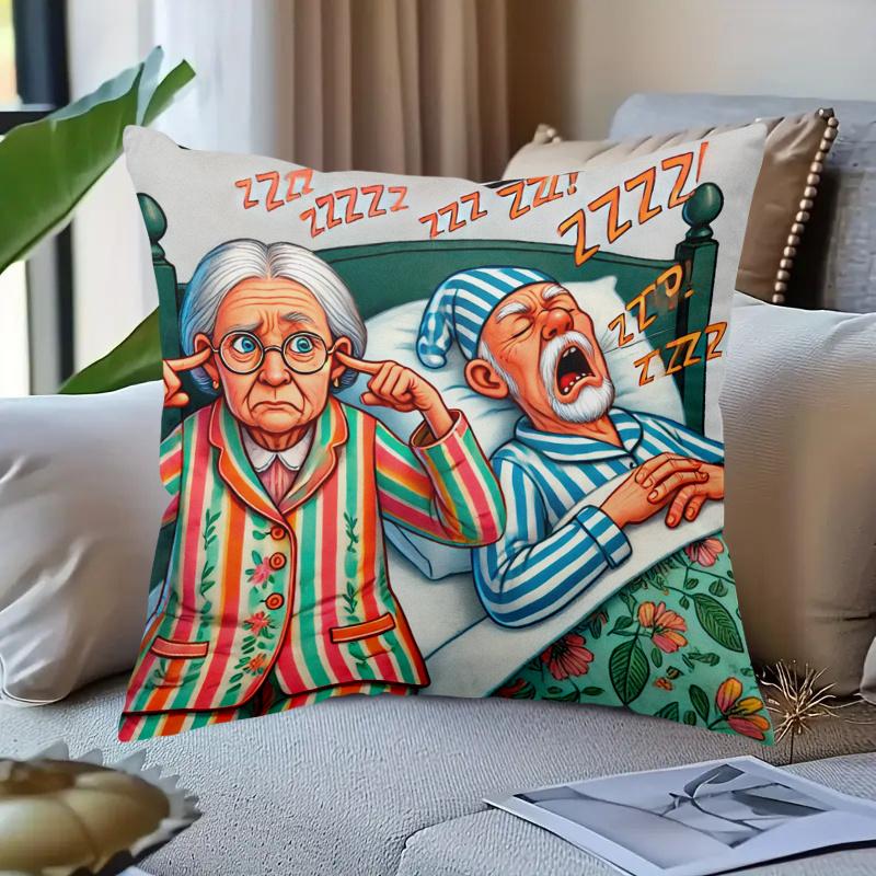 Husa Pernă Moale Decorativă pentru Pătură, Față-Verso, Design Amuzant cu Bunici care Forăie, Desene Animate, pentru Pat, Canapea și Scaun de Relaxare, Decor Acasă