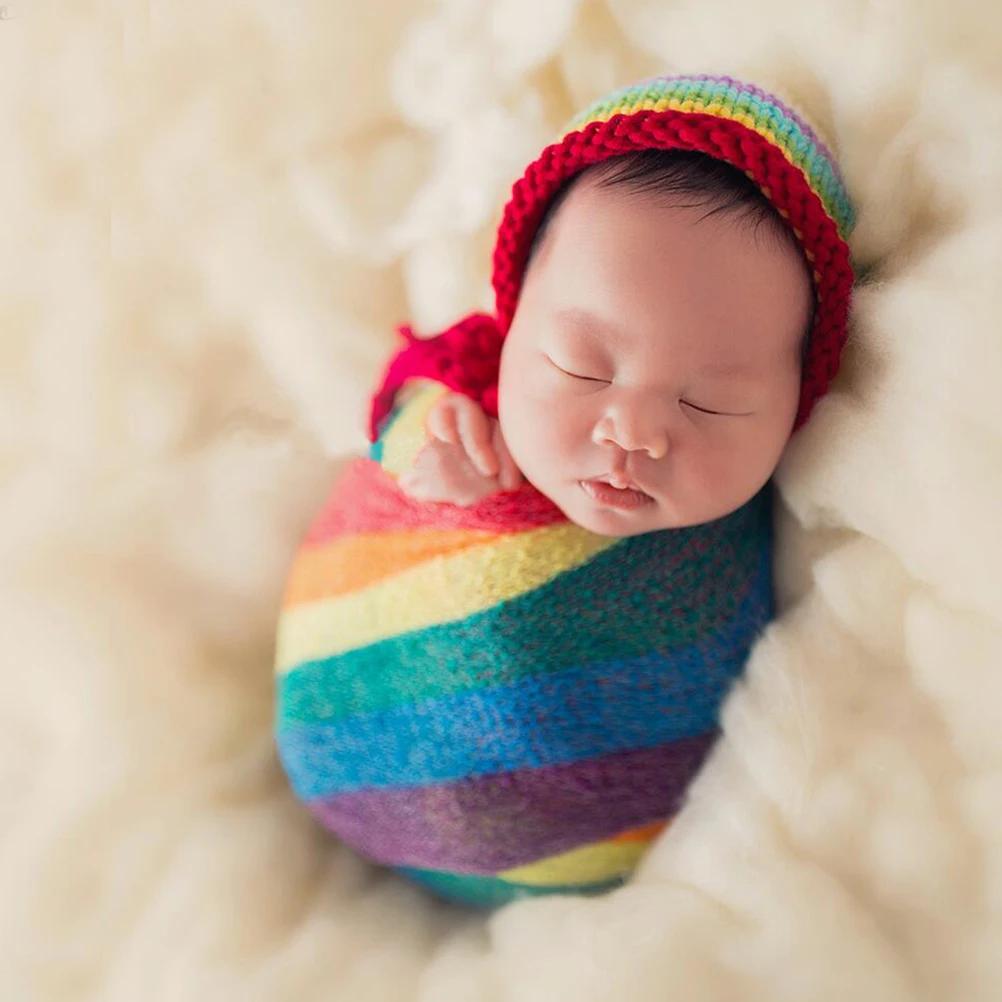 1 Set Newborn Photography Wrap Cloth Baby Photo Elastic Wrap Towel Rainbow Color Wrap Cloth for Newborn Photography Props