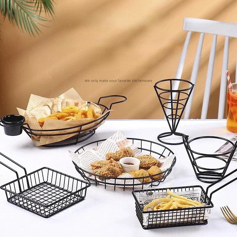 French Fries Basket Snack Bucket Fried Chicken Chip Storage Basket Food Frying Basket Oil Strainer Creative Tableware Container