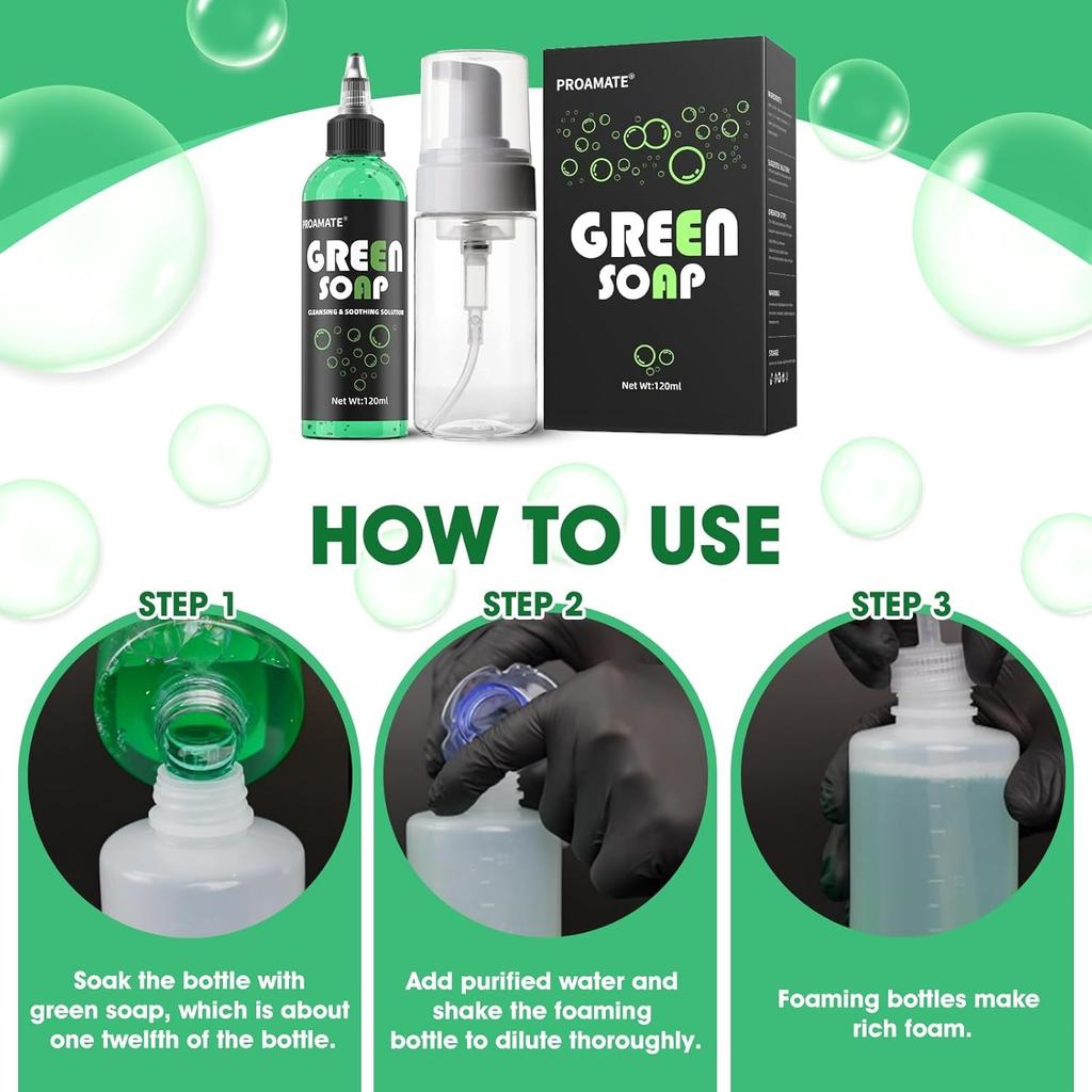 Green Tattoo Soap 4OZ with Foaming Bottle , Tattoo Soap Tattoo Supplies for Tattoos Piercings, Clean Skin Equipment
