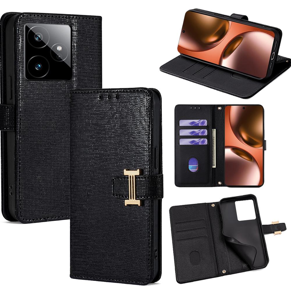 For Realme GT 7 5G Case Metal I-Buckle PU Leather Wallet Phone Cover