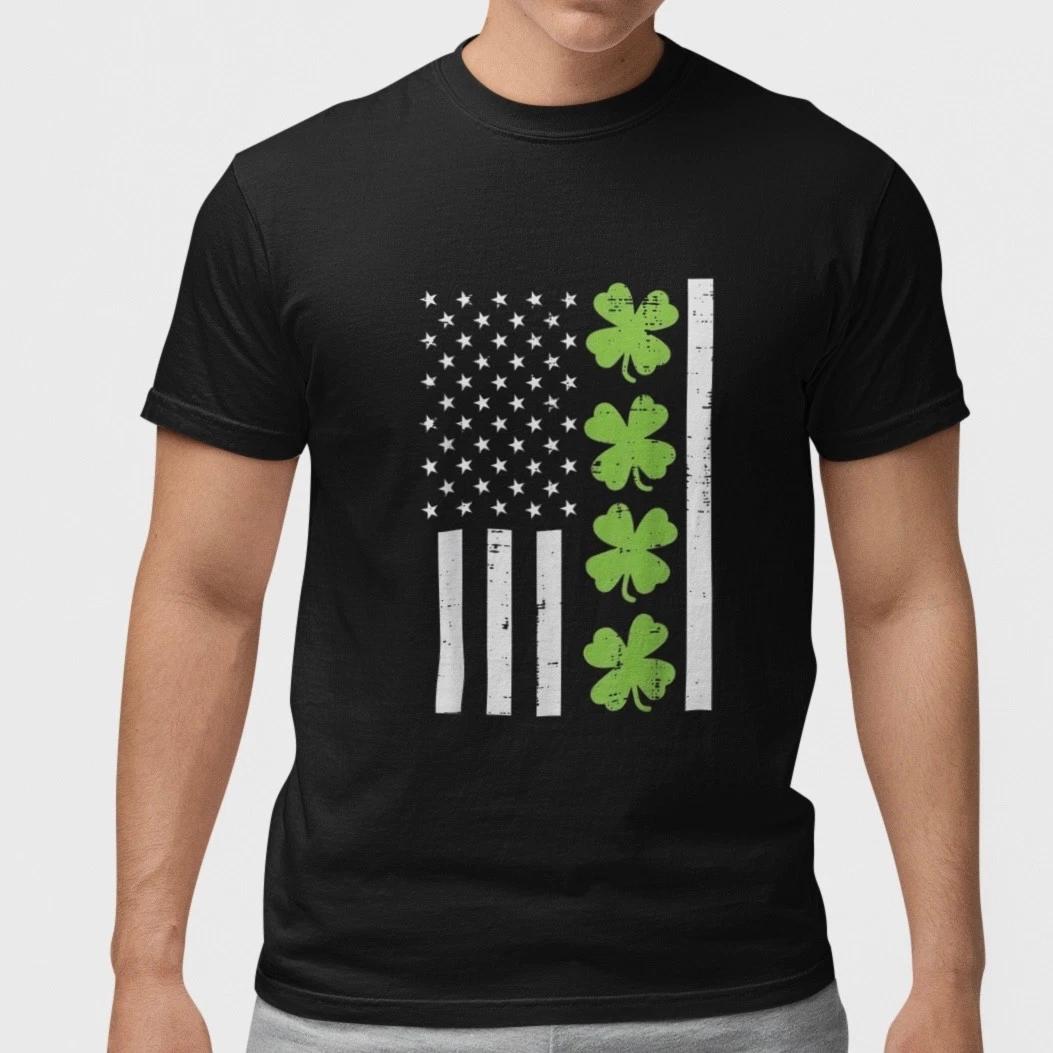 St Patricks Day American Flag Shamrock T Shirt Lucky Irish USA Tee XXXXL