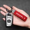 Car Key Chain Luxury Genuine Leather Keychain Pure Color Buckle Key Ring Car Accessories Gift Car Keychain For Tesla Model Y