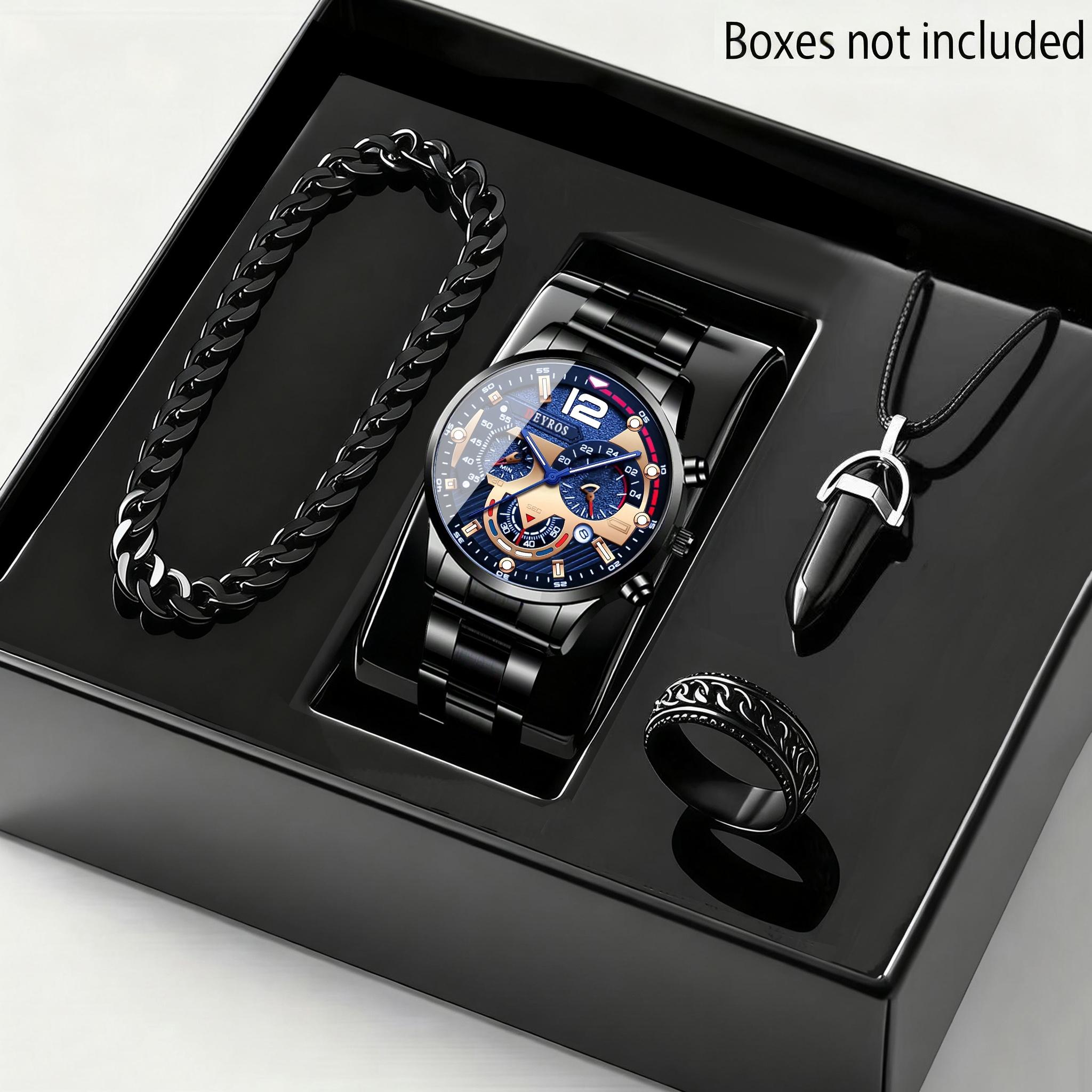 4pcs/set Luxury Men s/ Women  S Quartz Watch with Ring, Bracelet and Necklace Set | Sports Watch | Casual Watch | Business Watch | Quartz Movement
