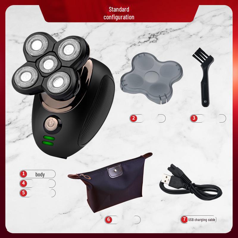 Multifunktionaler elektrischer Herren-Glatzerasierer mit fünf Klingen