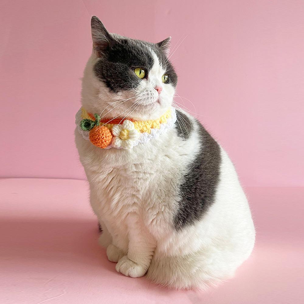 Cute Hand-Weaven Elastic Pet Scarf Sweet Style Lightweight Cat Dog Bow Tie Adjustable Plant Theme Knitted Pet Collar Pet Gifts