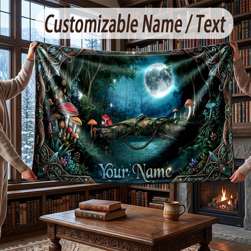 Coperta Morbida e Accogliente con Tema Foresta di Funghi Testo Personalizzato con Nome per Divano Letto Casa