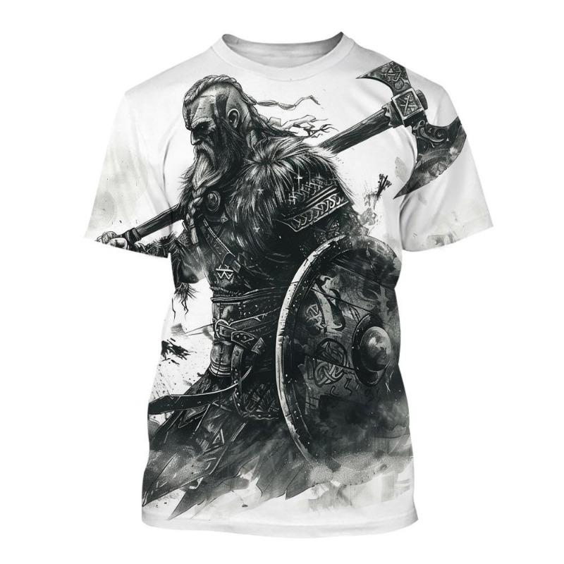 New Men's Black and White Line Tattoo Pattern 3d Short-sleeved T-shirt Tops Street Hip-hop Harajuku Cool T-shirt