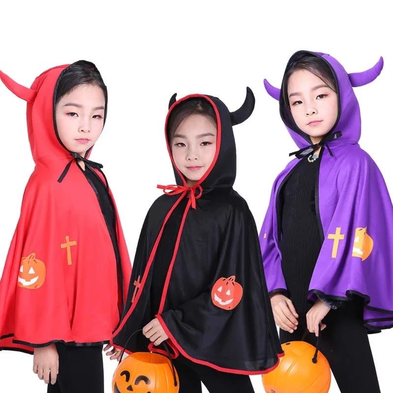 

Вечеринка на Хэллоуин Косплей Костюмы для детей Тонкие вампиры Плащ Волшебник Танец Выступление Девушка Карнавал Тыквенный плащ