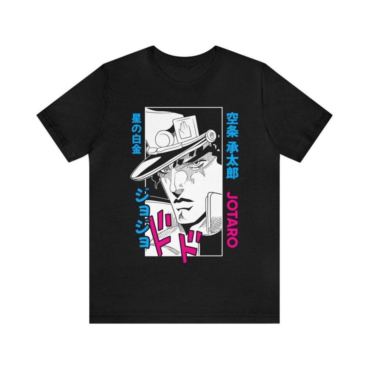 

Аниме JoJo s Bizarre Adventure Футболка 2026 Лето Новая100 Узор Джотаро Куджо Унисекс Короткий рукав Хип-хоп Свободная Y2K Рубашка S чёрный