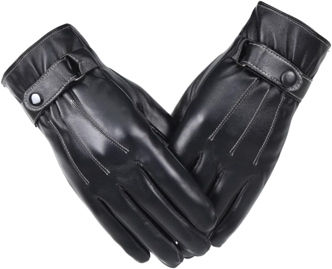 

Мужские зимние перчатки из искусственной кожи, с плюшевой подкладкой, на всю руку, с сенсорным экраном, для холодной погоды, для вождения, нескользящие, тепловые чёрный