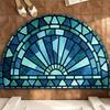 Semi-Circular Wavy Serrated Geometric Entrance Mat, Non-Slip Door Rug for Bathroom & Entryway, Modern Home Decor