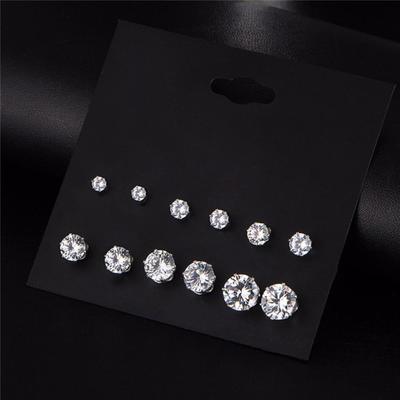6Pairs Women Jewelry Round Cubic Zirconia CZ Crown Ear Stud Earrings Xmas Gift