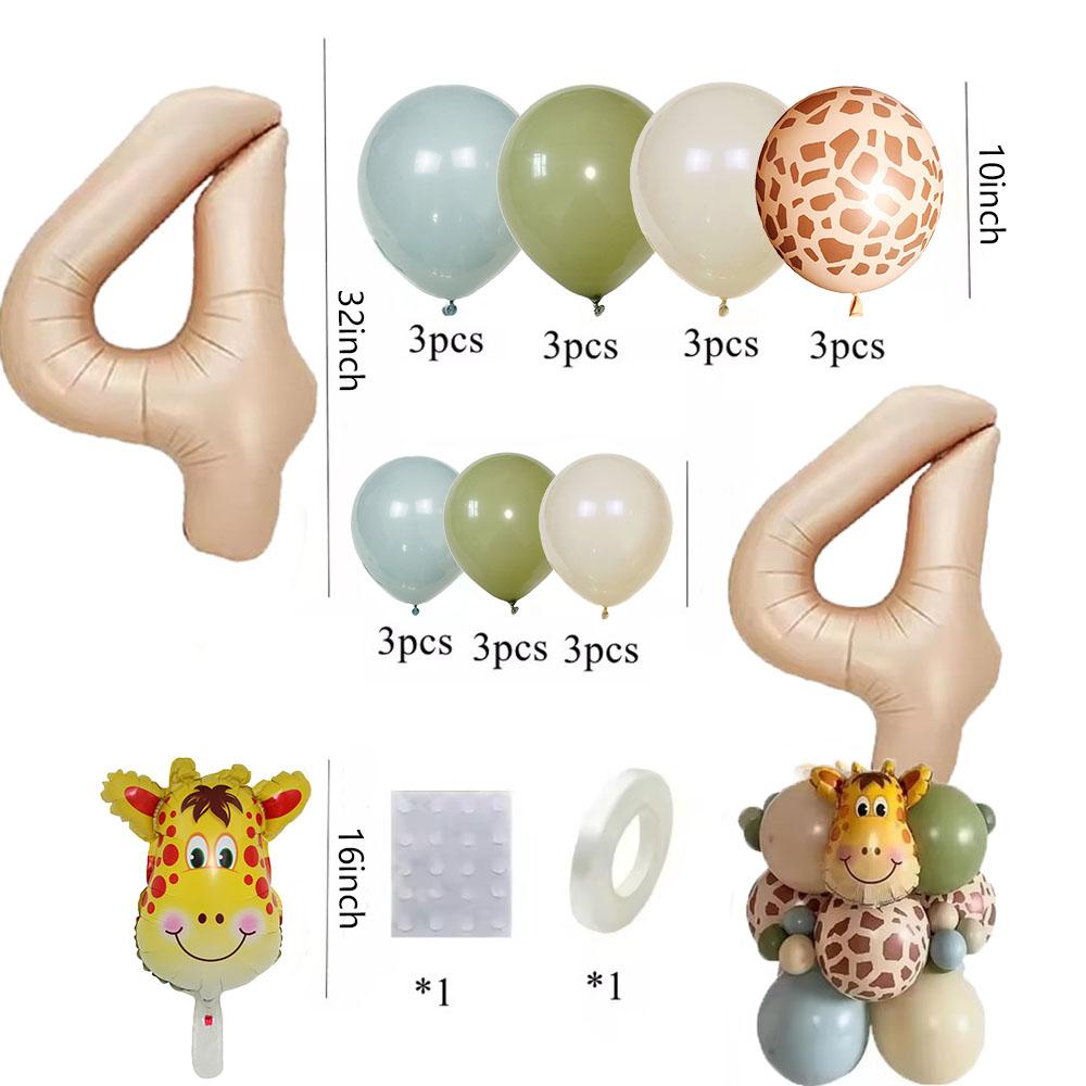 25 pièces Tour de Ballons Girafe Ballon Chiffre 32 pouces Pour Enfants Jungle Girafe Joyeux Anniversaire Décoration de Fête Cadeaux DIY Fournitures