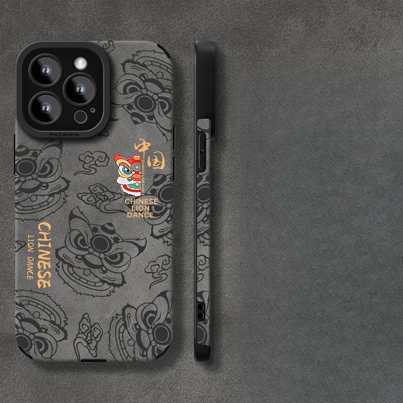 

Национальный тренд Подставка для танца льва Подходит для Apple 16pro Новогодний мобильный чехол 15 Мех 14 Отверстия для сыворотки Защита от падения 13 Силикон 8 Redmi K40/K40Pro