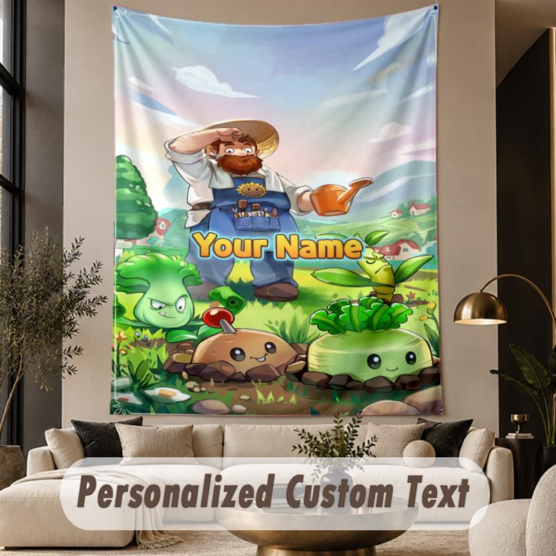 Custom Text Printed Tapestry Plants vs. Zombies Pattern Large Wall Hanging Indoor Room Decor
