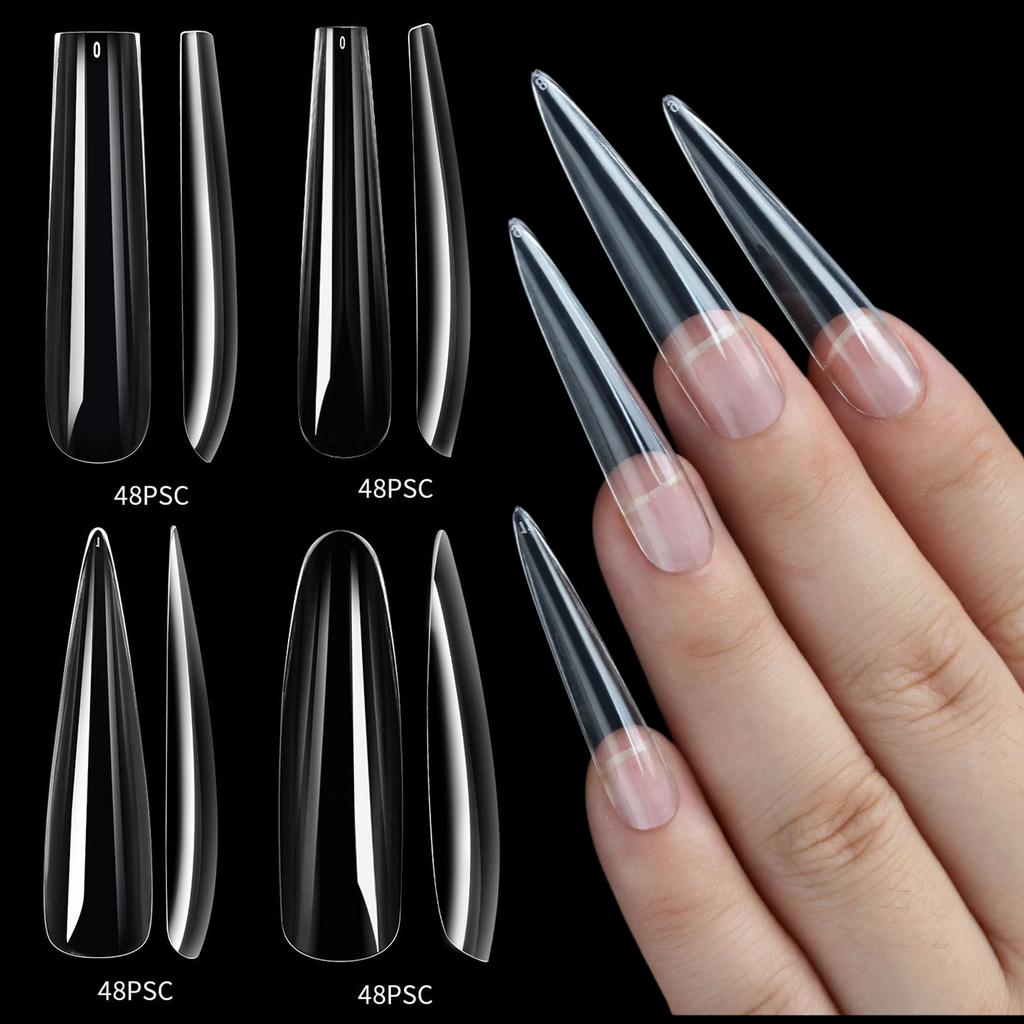 192x/Box Clear Nail Tips Soft Gels Tips Extras Long Full Cover Tips Ballerinas False Nail Nail Supplies for Acrylic Nail