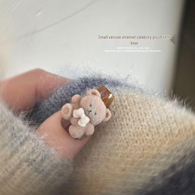 Little Panda Paw Bow Diy Flocking Resin Nail Art Decorations – Autumn/Winter Sweet Girl Style