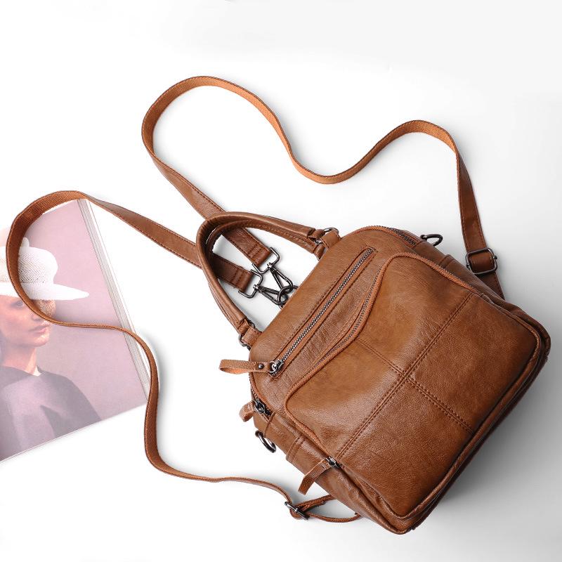 3in1 Retro Genuine Leather Women Backpacks Soft Cowhide Small Backpack Natural Leather Shoulder Crossbody Bag Commuting Daypack