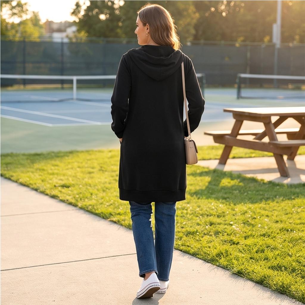 Women's Long Zip-Up Hoodie with Pockets, Casual Versatile Hooded Coat for Everyday Wear