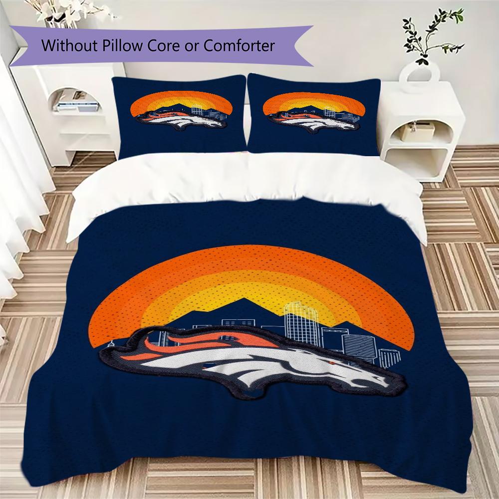 Denver Broncos Pattern Bedding uilt Set uilt Cover Pillowcase Home Decoration Birthday Gift (1*duvet cover + 2*pillowcase without core)