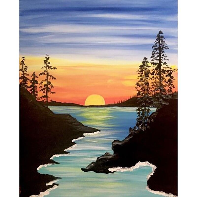 New DIY 5D Diamond Painting Sunset Diamond Embroidery Scenery Cross Stitch Full Round Drill Manual Art Home Decor Gift