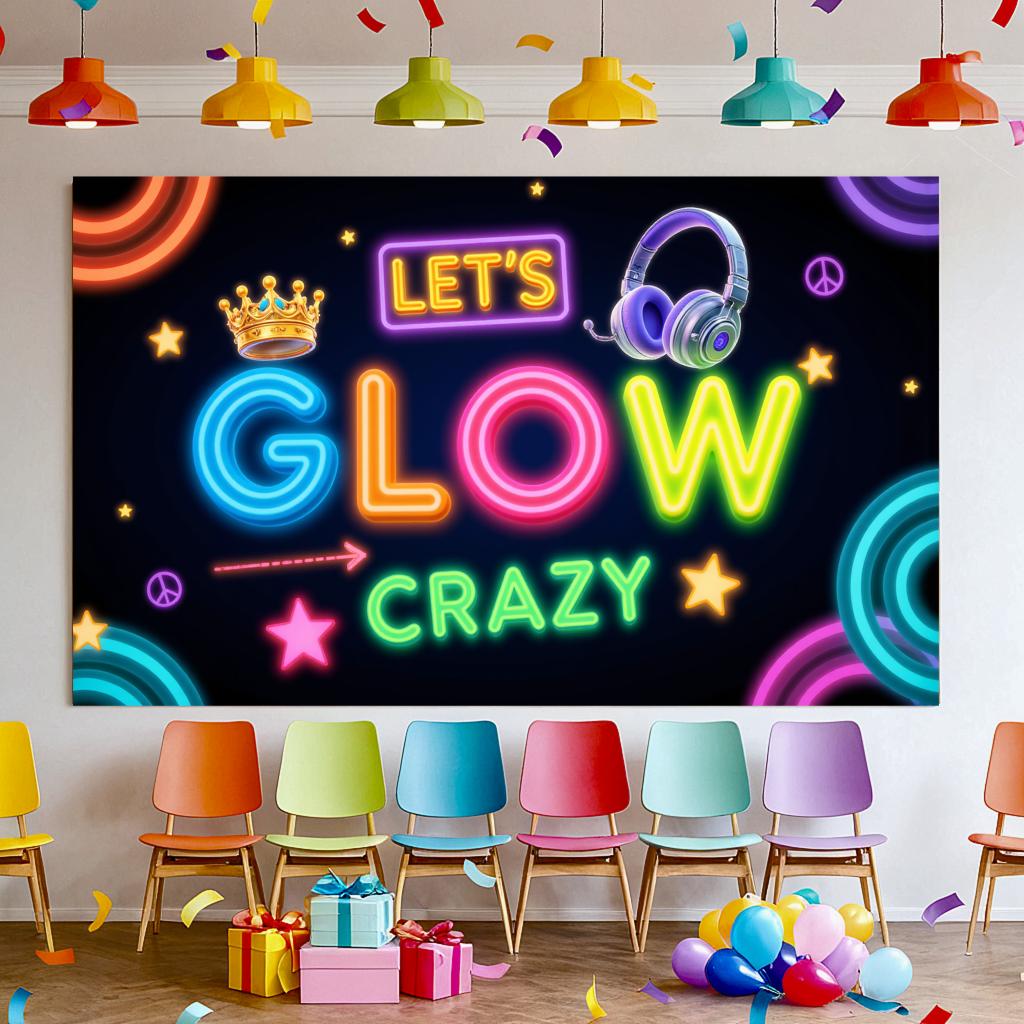 Neon Decoration Headphones Design Neon Party Banner Event Backdrop Party Prop Glow Party Banner For Night Event