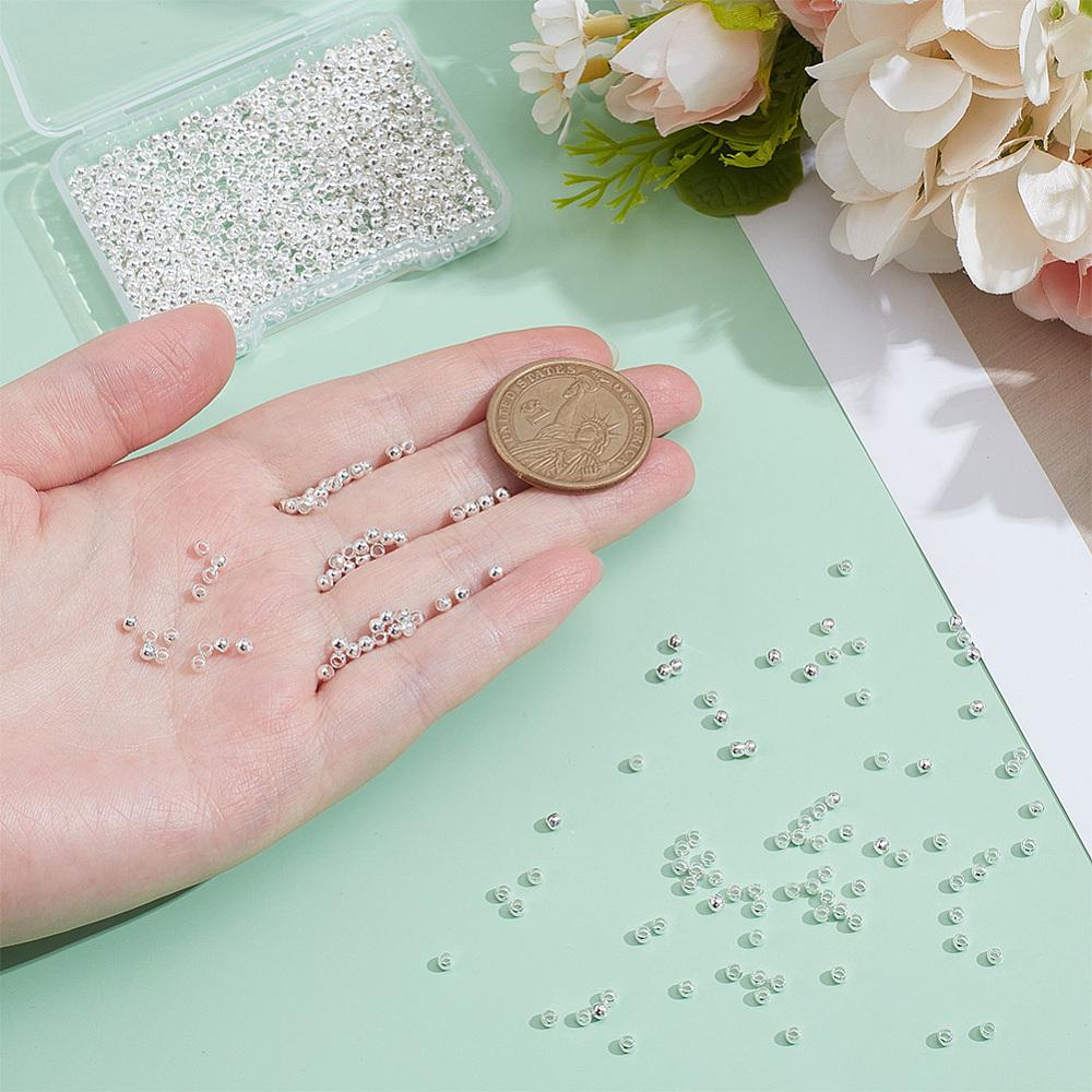 1000Pcs Brass Crimp Beads, Rondelle, 925 Sterling Silver Plated, 2.5x2.5x2mm, Hole: 1.6mm