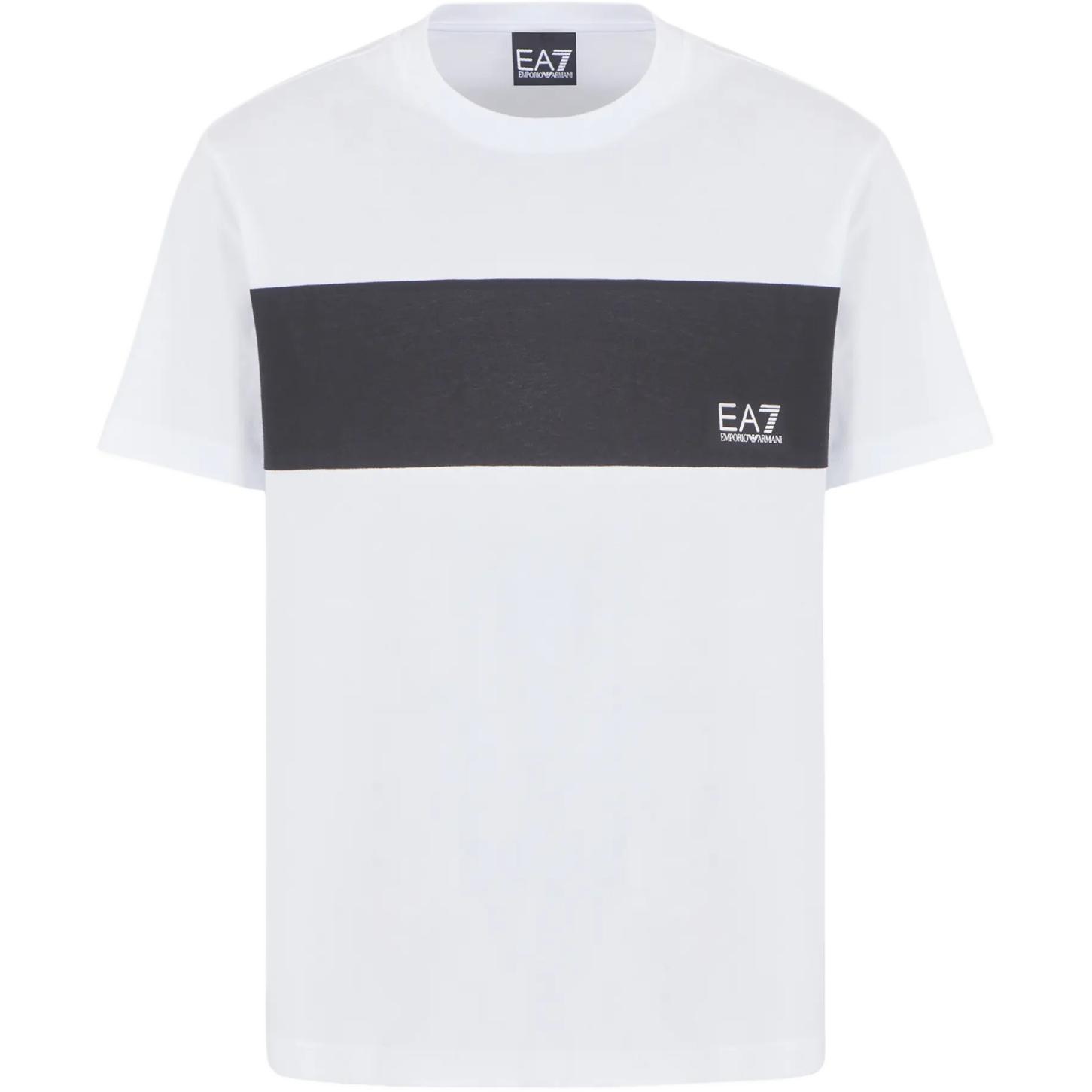 Emporio Armani EA7 SS24 Kleurblok Letterprint Ronde Hals Korte Mouw T-shirt Heren tops Wit 6DPT47-PJTJZ-1100 XL