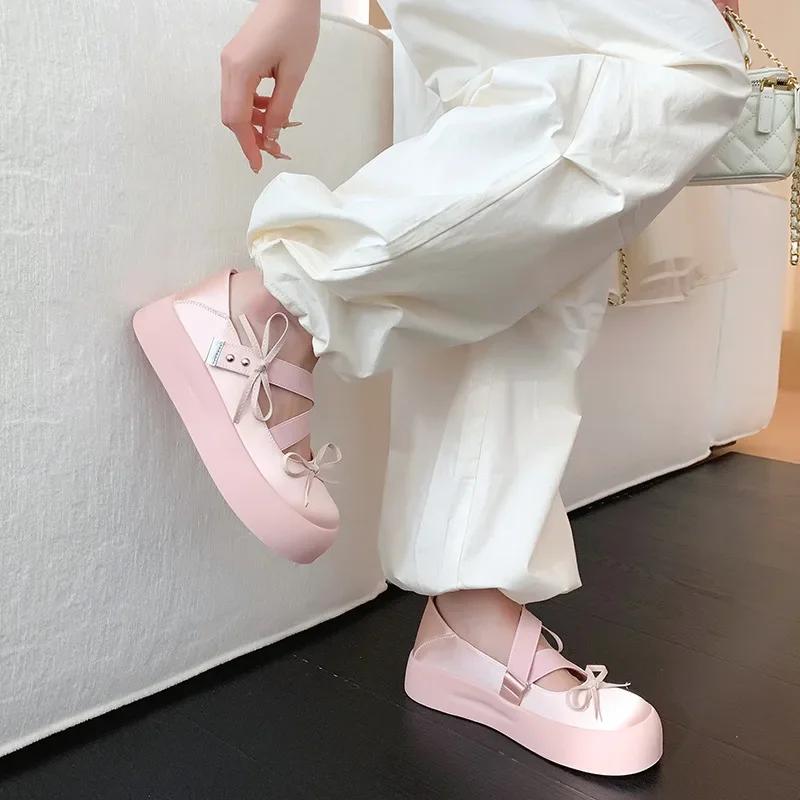 Bow Flats Platform Mary Jane Women Shoes Comfort Sneaker New Trend Dress Designer Walking Outdoor Shoes Women Luxury Footwear