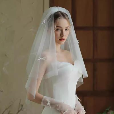 Puffy Tulle Wedding Veil Double-layer Bridal Gloves  for Wedding Engagement Proposal