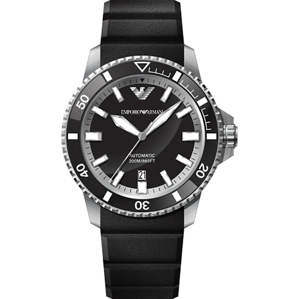 Emporio Armani Diver Men s Automatic Mechanical Watch AR60078 with Black Dial and Black Silicone/Rubber Strap чёрный