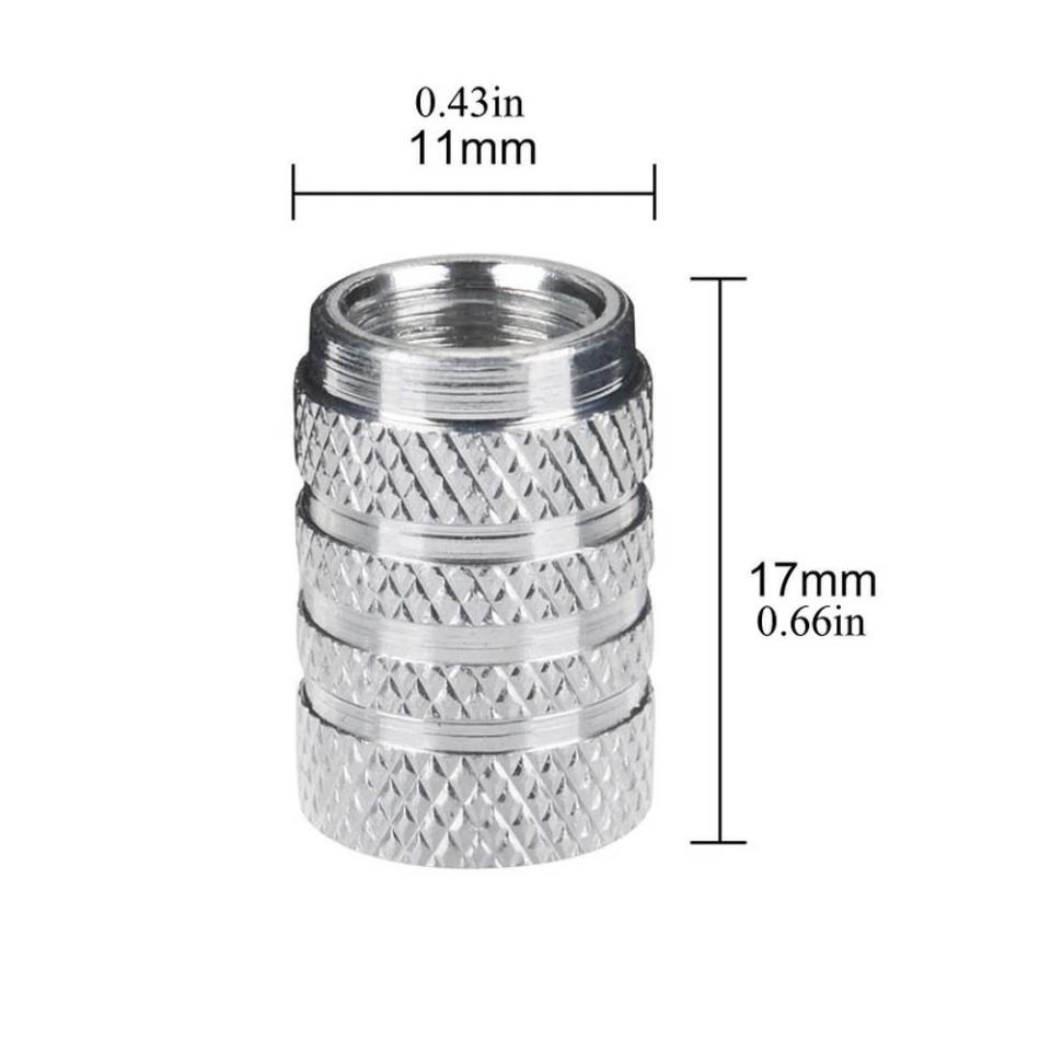 4pcs Knurling Style Tire Valve Caps Aluminum Silver Car Bike Wheel Stem Air Valve Caps Tire Pressure Cap Accessory Valve Stems 1