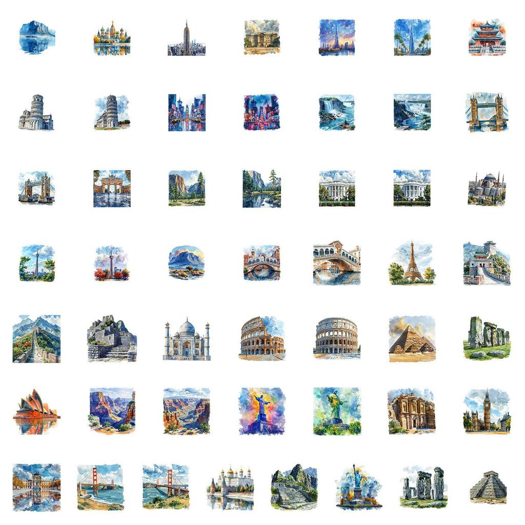 50 Autocollants Graffiti Imperméables Série Voyage Européen pour Gourdes, Téléphones et Ordinateurs Portables