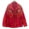 European and American Style Design Autumn and Winter New Heavy Industry Nail Drill Sequins Love Red Denim Jacket Women's Cross-border Trendy Brand