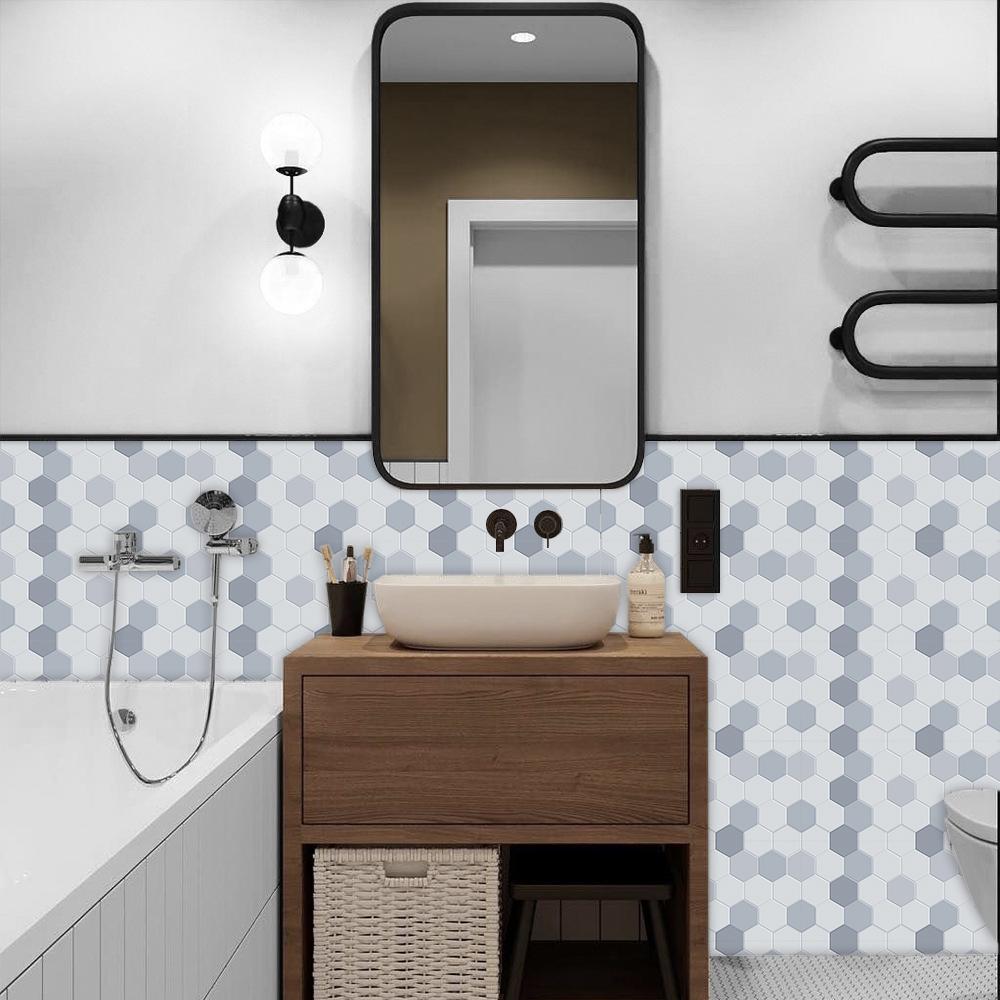 10 Stück flache sechseckige Marmormuster-Fliesen-Wandaufkleber für Küche, ölbeständiges Badezimmer, Heimdekoration, abziehen und aufkleben, Keramik-Kunsttapete