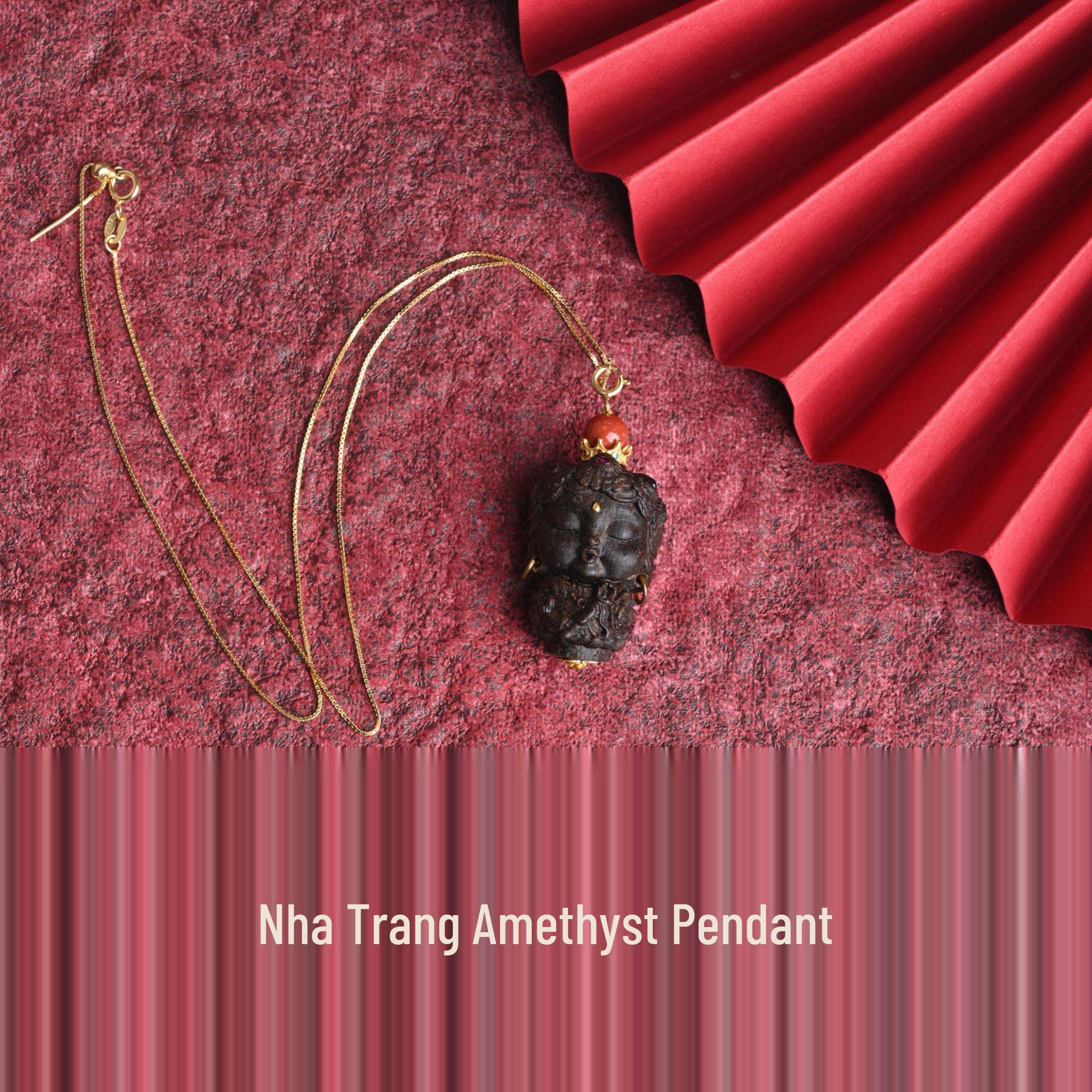 Authentic Nha Trang Purple Qinan Agarwood Tara Pendant with Elegant Aroma 24x13x0 mm