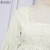 ZANZEA Women Square Neck Casual Crochet Patchwork Summer 3/4 Sleeve Blouse