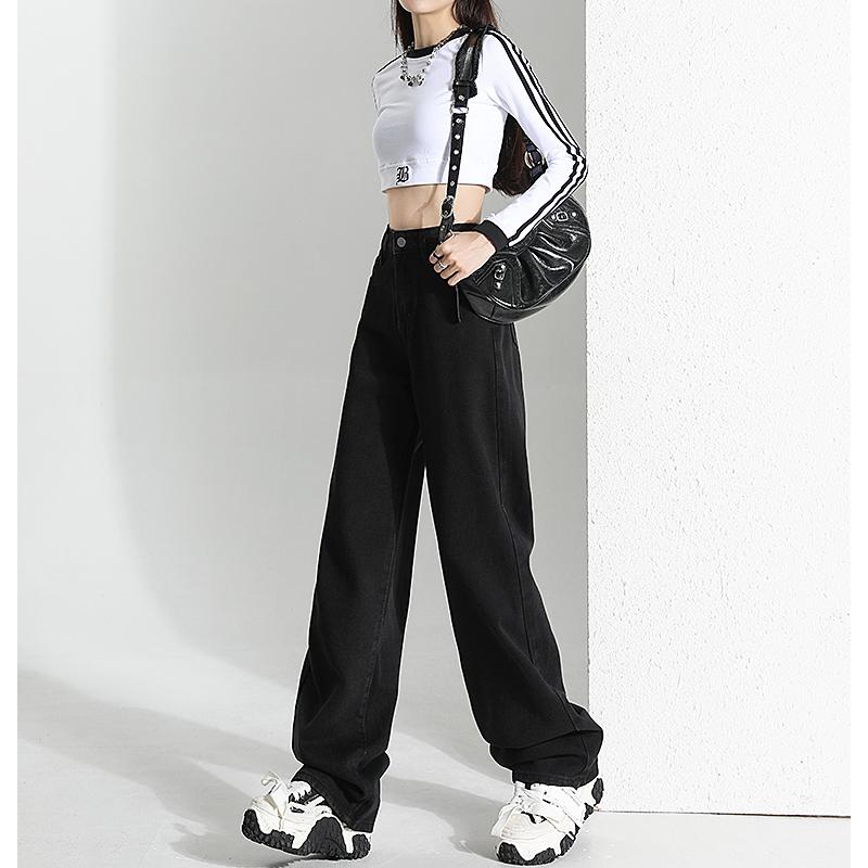 New Black Loose Slimming Straight Leg Pants for Women, Narrow Version, Wide Leg Jeans