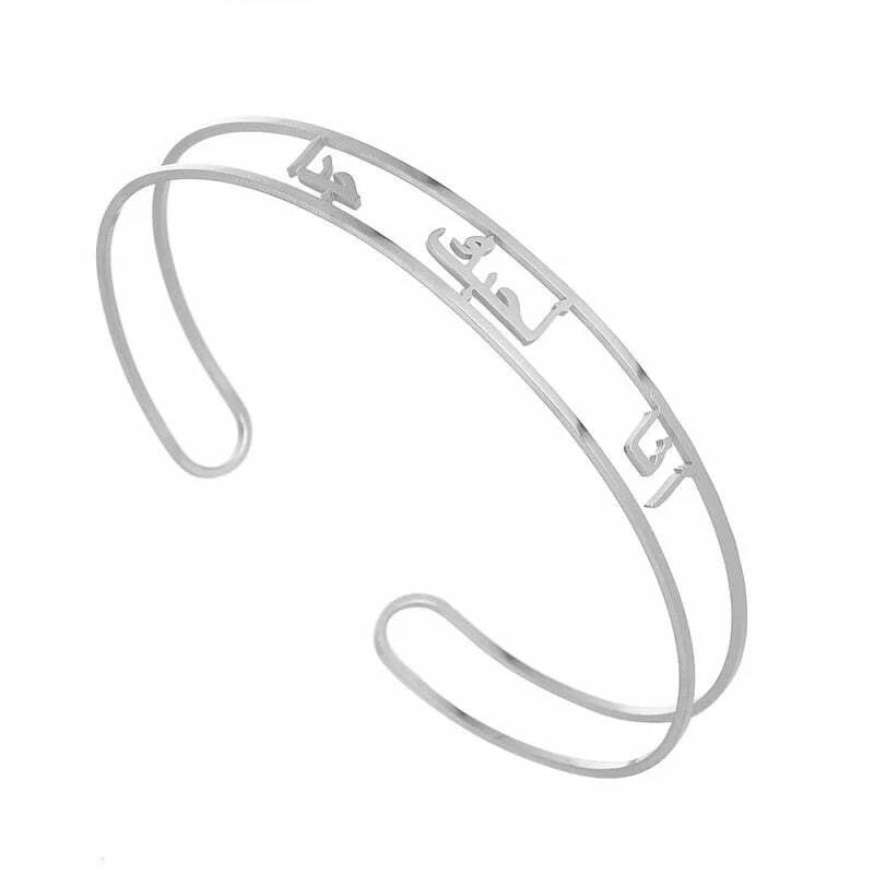 

Lemegeton Personalized Arabic Name Bracelet Customized Stainless Steel Bangle for Women Men Custom Cuff Bracelet Jewelry Gifts
