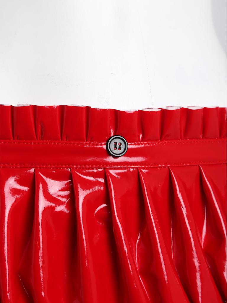 Women's Wet Look PU Leather Briefs S-3XL: Ruffled Trim Ruched Bloomer Shorts with Garter Clips Glossy Nightwear for Nightclub Rave Party