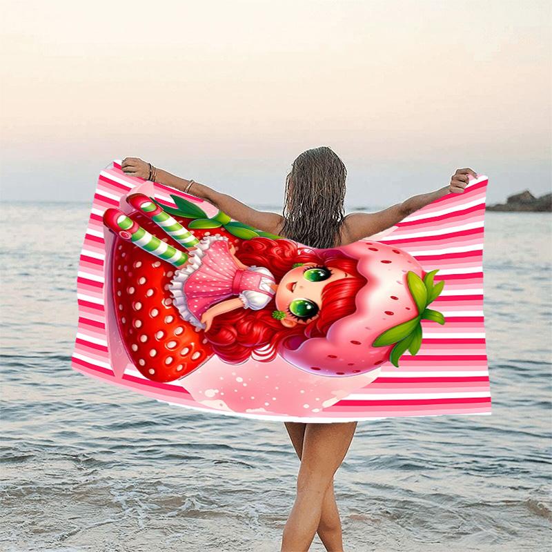 1pc Strawberry Princess6 Beach Towel, Beach and Seaside Swimming Pool Equipment, Fashion Pattern, Rectangular, Travel Essentials