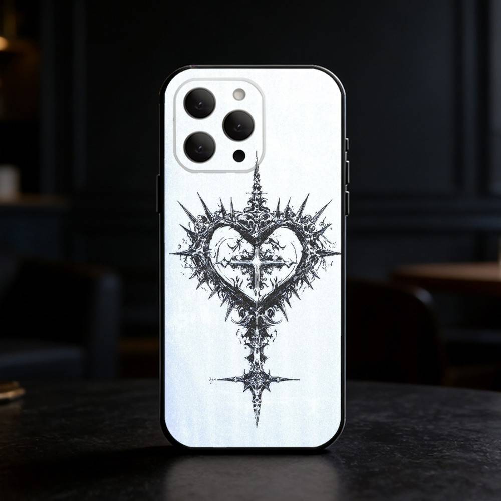 Gothic Cyber Sigil Cross Eyes Skull Phone Case For iPhone 17,16,15,14,13,12,11 Plus,Pro Max,SE4Soft Silicone Black Cover