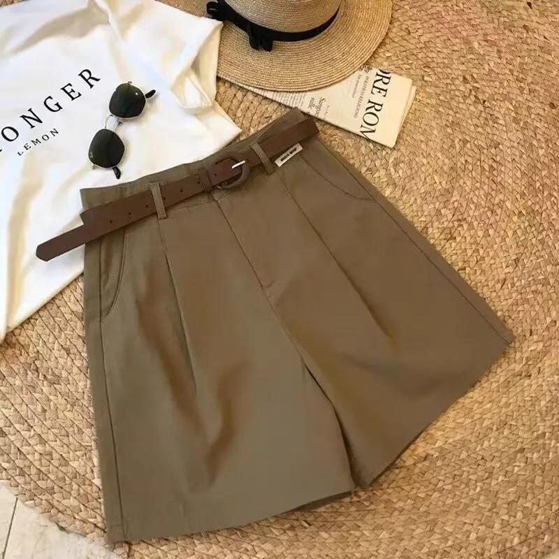 Summer Women's Wide Leg Shorts Thin Cotton A-frame Shorts Office Ladies Loose Casual Zipper Shorts for Women