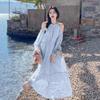 Light blue seaside vacation dress women's summer new models are popular this year, beautiful and sweet off-the-shoulder fairy skirt