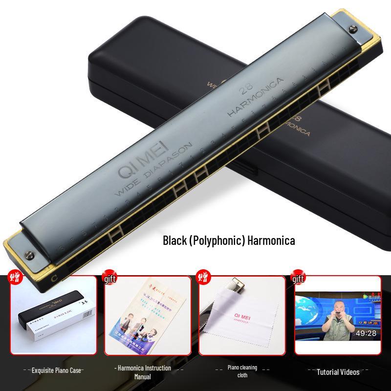 Chimei 28-Hole Wide-Range Polyphonic C Harmonica for Beginners & Professionals