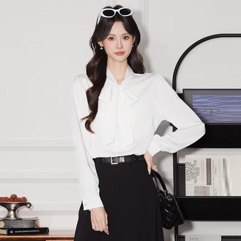 Teluoman Women s Elegant Wrinkle-Free Bow-Tie Chiffon Blouse L