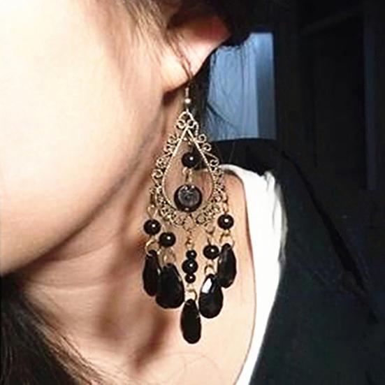 1 Pair Hoop Earrings Exquisite Bright Hollow Pendant Water Drop Beads Earrings for Daily Life