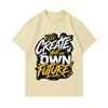 Men's 100% Cotton Crew Neck Short Sleeve T-Shirt, Create Your Own Future Graffiti Crown Print Casual Comfortable Summer Tee for Daily Wear