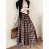 2025 Women's Retro Plaid High-Waisted A-Line Patchwork Slimming Mid-Length Skirt